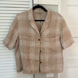Everlane Notch Collar Short Sleeve Linen Button Down Size S